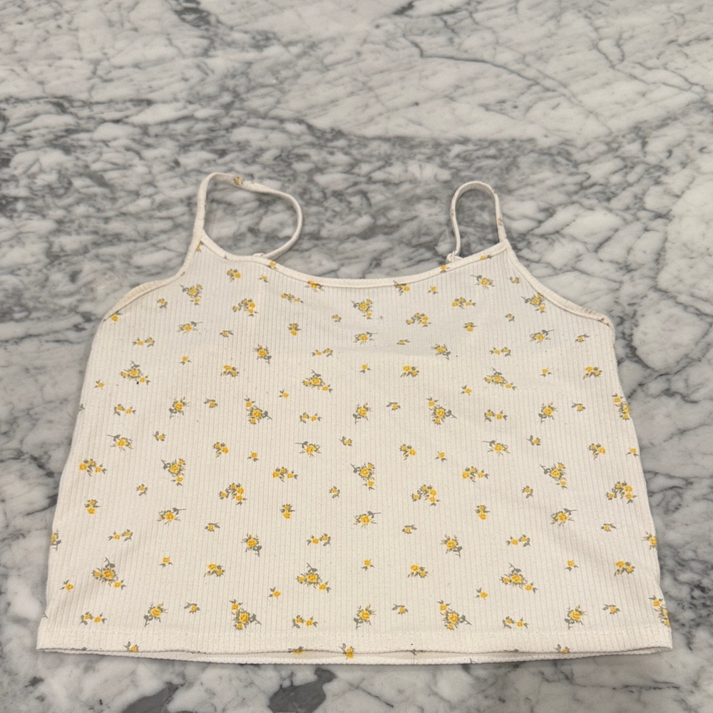American Eagle Outfitters White and Yellow Floral Tank Top